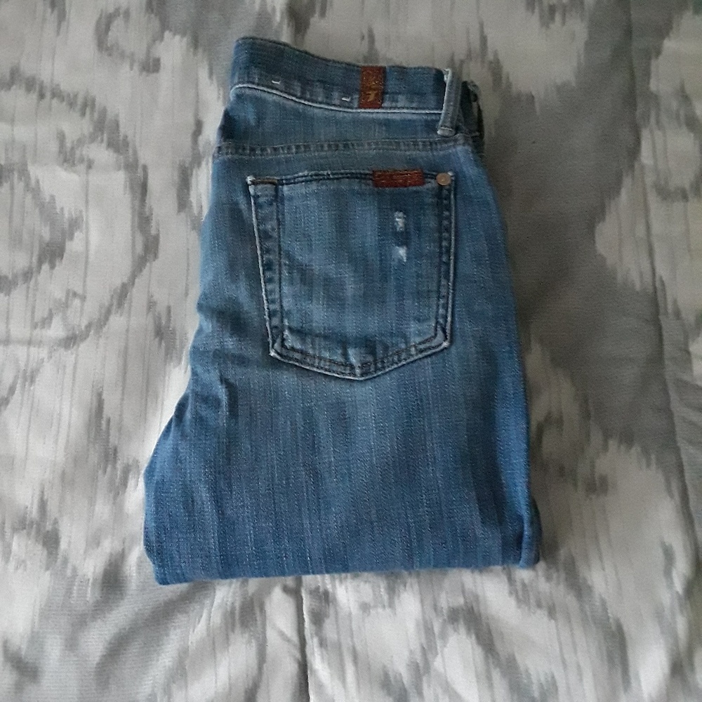 7FAM Distressed Skinny Bootcut Jeans, sz 26